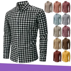 Herren Kariert Gestreift Langarmhemd Digitaldruck Business Casual Euro Plus Size Stretch Polyester Bügelfrei Top