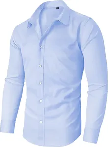 Chemise extensible bleu clair à manches longues pour hommes avec finition sans repassage
