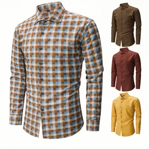 Herren Casual Langarm-Karohemden in verschiedenen Farben mit Button-Down-Kragen