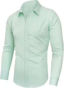 Chemise professionnelle vert menthe pour hommes coupe ajustée manches longues