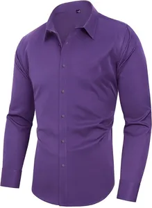 Chemise business violette à manches longues en tissu extensible sans repassage