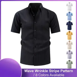 Heren Seersucker Korte Mouw Overhemd Vintage Gestreepte Button Down Casual Tops Ademend Polyester Lichtgewicht Strandhemd Mode Slim Fit