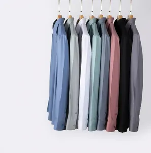 Men's Luxury Mulberry Silk Business Casual Long Sleeve Shirt Non-iron Cooling Breathable Solid Color Top