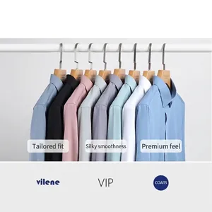 Premium mulberry silk men's shirts in multiple colors hanging on a rack