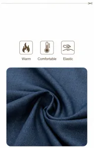 Gros plan détaillé du tissu en laine bleu marine à chevrons pour chemise haut de gamme homme