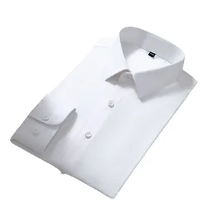 Premium white mulberry silk men's dress shirt, non-iron fabric with ice-feeling texture.