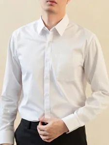 Professional men's classic white slim fit long sleeve dress shirt for business wear