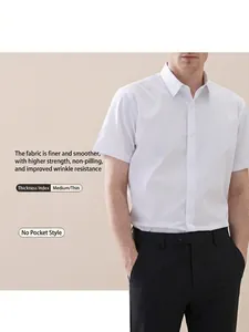 Professional men's slim fit white short sleeve shirt with non-iron wrinkle-resistant fabric
