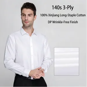 Chemise Formelle pour Hommes Affaires Haut de Gamme Pur Coton Sans Repassage Coton à Fibres Longues Anti-Rides Bureau Top