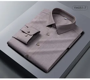 Chemise pliée haut de gamme en laine mélangée pour homme à manches longues mauve