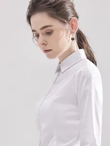Élégante chemise blanche à manches longues en fibre de bambou pour femme professionnelle de bureau