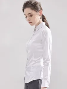 Chemise blanche élégante à manches longues en fibre de bambou pour femme, coupe slim