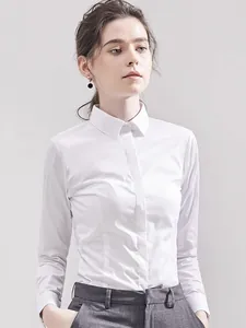 Chemise blanche élégante à manches longues en fibre de bambou pour femme tenue de bureau