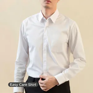 Chemise Homme Business Décontractée Manches Longues Sans Repassage Anti-Rides Blanche Formelle Broderie Top Coupe Classique