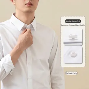 Chemise blanche à manches longues sans repassage pour hommes avec détails de boutons