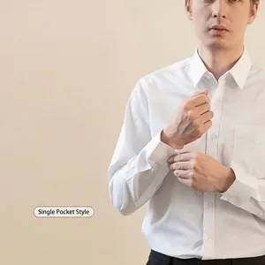 Chemise business blanche à manches longues sans repassage avec poche poitrine pour hommes