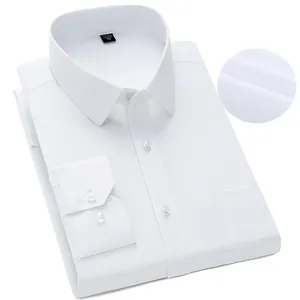 Chemise business blanche classique à manches longues avec détail de texture de tissu sans repassage
