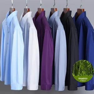 Camisa Profesional de Negocios de Fibra de Bambú de Manga Larga para Hombre y Mujer Sin Planchado Elástica Uniforme de Trabajo Formal Color Sólido Ajustada