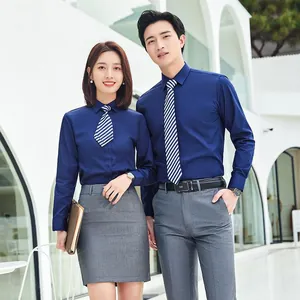 Camisas profesionales de fibra de bambú de manga larga azul marino para oficina.