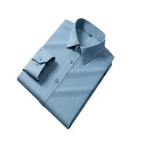 Chemise bleue à manches longues en modal, infroissable pour le travail et les affaires