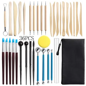 kit de 36 outils de sculpture sur argile modelage pinceaux en silicone avec sac de rangement
