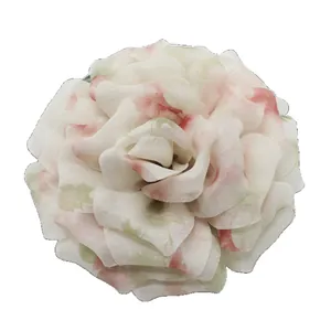 Grande ed elegante fermaglio per capelli a forma di peonia in chiffon con fiori rosa