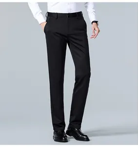 High quality view of men's straight leg black suit pants for business and formal wear