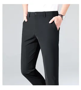 Detailed view of men's black high elastic business trousers with side pockets