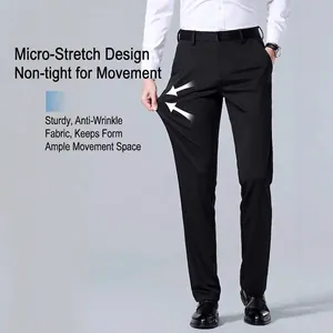 Men Straight Leg Business Casual Suit Pants Non-Iron Stretch Breathable Wrinkle Resistant Lightweight Commuter Trousers For Summer