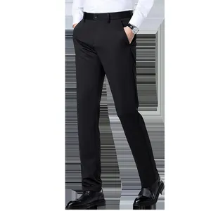 Slim-fit black business trousers for men with a straight-leg cut for office wear.