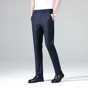 Men's high elasticity navy blue business casual suit pants for winter commute