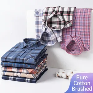 Camicia da Uomo Casual 100% Cotone Spazzolato a Quadri a Maniche Lunghe Classica Camicia di Flanella Bottoni per Ufficio Quotidiano