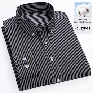 Chemise Oxford à manches longues pour hommes en coton du Xinjiang rayée grise