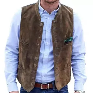 Gilet en daim marron pour homme de style vintage avec fermeture à boutons multiples