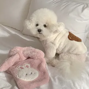 Cozy soft fleece pet hoodie with cute rabbit ears and embroidery for small dogs in winter