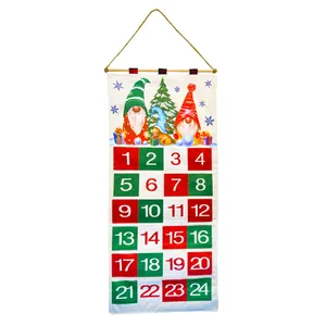 Weihnachtskalender zum Aufhängen mit Zwergenmotiven und 24 nummerierten Taschen für Advent