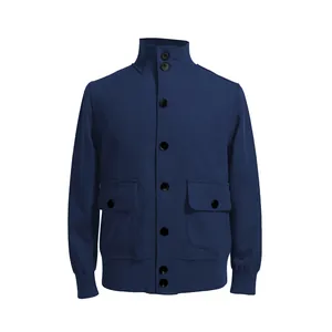 Veste en similicuir bleu pour homme avec col montant et poches multiples