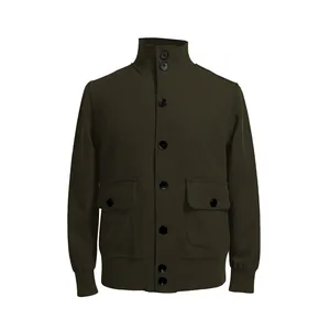 Veste vintage pour hommes en suédine olive foncé avec col montant et grandes poches