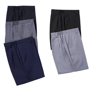 Unisex formal business straight-leg trousers in navy blue, grey, and black colors