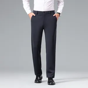 Classic slim-fit men's black business casual dress pants for office and daily wear