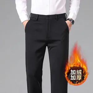 Men's professional black fleece-lined business dress pants with slim fit design for winter