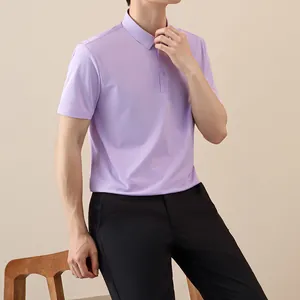 Lavender men's ice silk short-sleeved polo shirt for stylish summer business casual wear