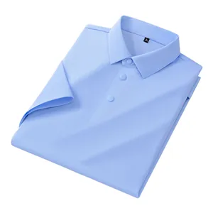 Premium men's light blue ice silk short-sleeved Polo shirt with non-iron stretch fabric