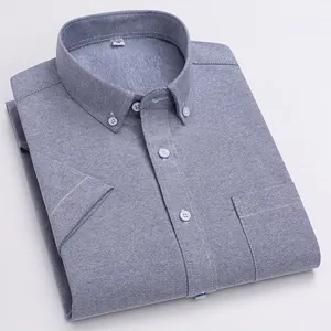 Chemise Oxford classique à manches courtes en coton bleu pour homme style décontracté