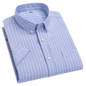 Chemise Oxford homme à manches courtes rayée bleue en coton premium business casual