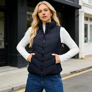Chaleco Acolchado de Poliéster Casual para Mujer Cuello Alto Chaqueta Sin Mangas Acolchada Ropa de Abrigo Cálida Otoño Invierno