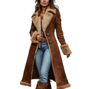 Vue complète d'un manteau western vintage marron avec détails de doublure en peluche