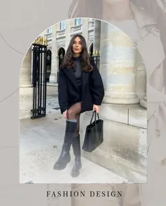 Detalle de una chaqueta corta de lana negra estilo francés con solapas a la moda