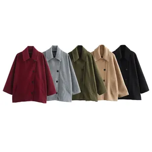 Abrigos cortos de mezcla de lana para mujer en cinco colores con elegante cuello solapa