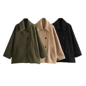 Abrigo de lana estilo francés para mujer en colores verde oliva, beige y negro.